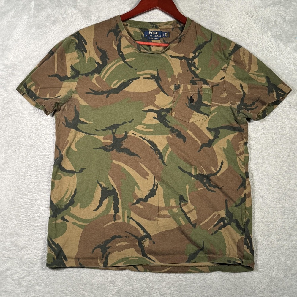 Polo Ralph Lauren Shirt Mens‎ Large Camouflage Custom Slim Fit Pocket Pony Logo